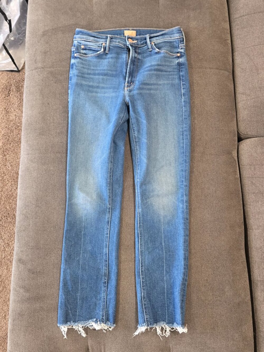 Mother Denim Size 27 Medium Wash Raw Hem Straight Jeans